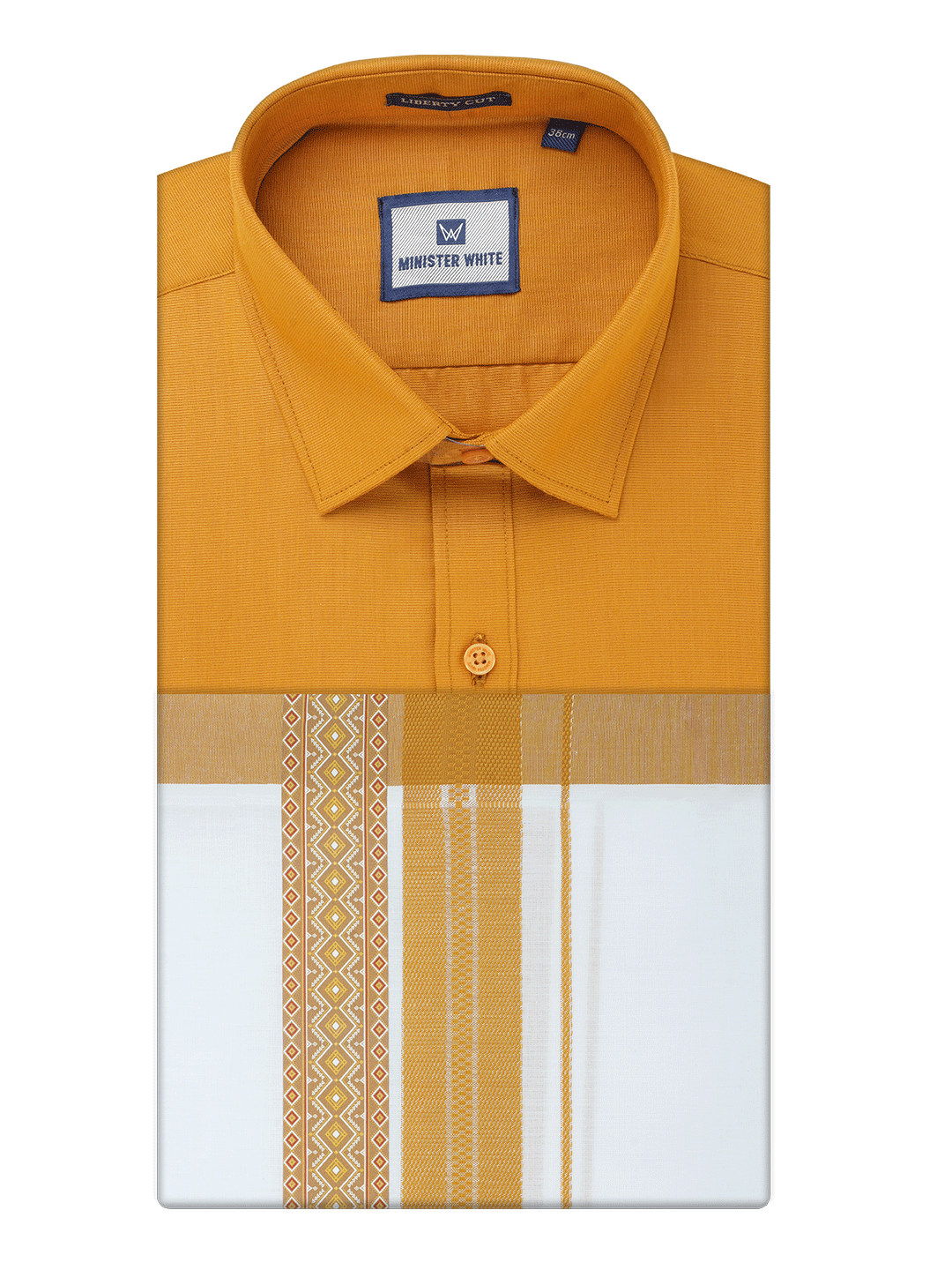 Men's Cotton Golden Yellow Matching Shirt with Fancy Printed Border Dhoti Combo Luster Trend