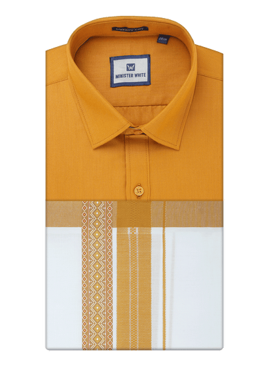 Men's Cotton Golden Yellow Matching Shirt with Fancy Printed Border Dhoti Combo Luster Trend