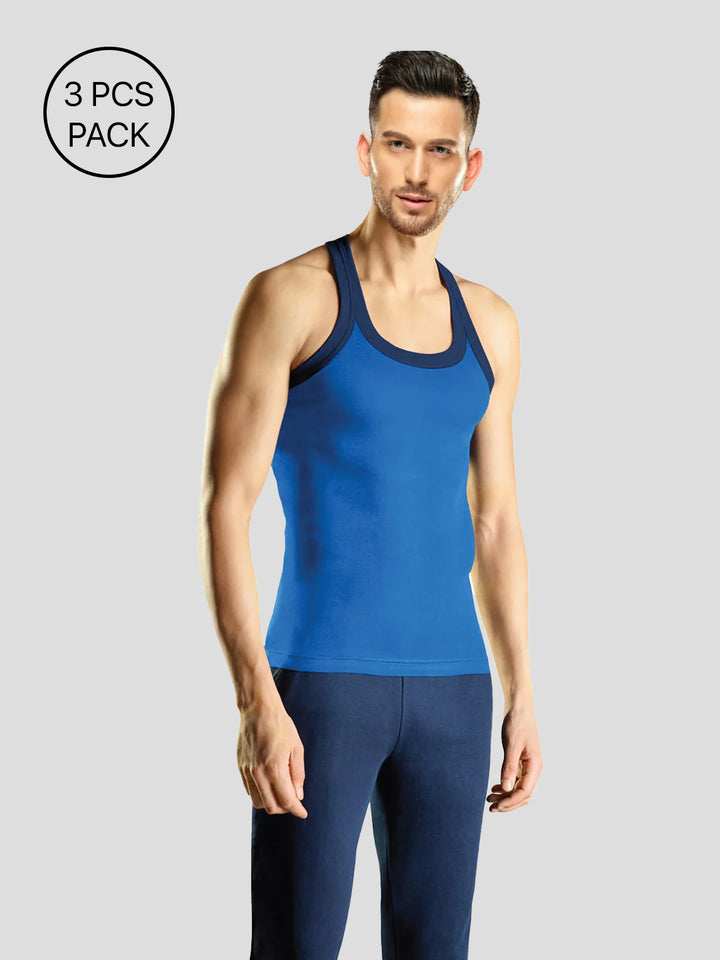 Men's Super Combed Cotton Assorted Color Vest Ryder (Pack of 3)