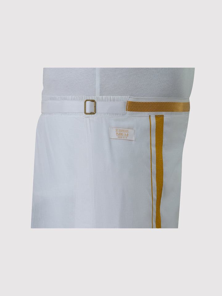Men's Easy to Wear Flexi 2.0 White Gold Jari Side Gurkha Dhoti with Pocket