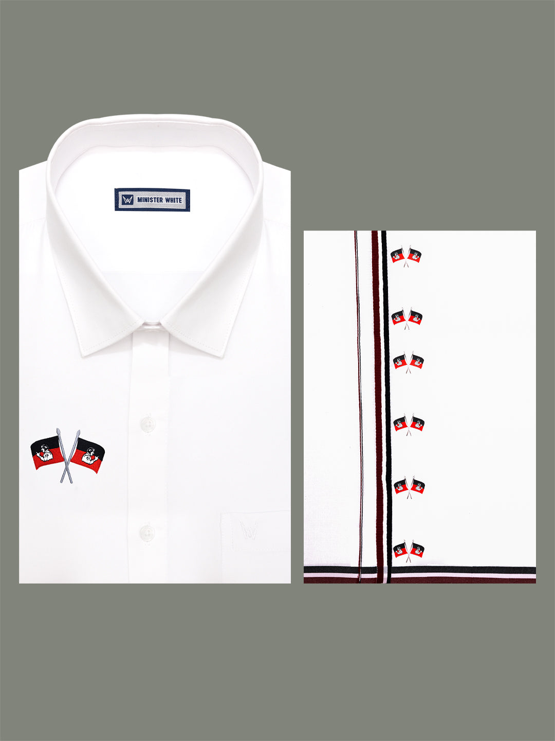 AIADMK Flag Printed Men's White Blended Cotton Regular Fit Shirt & Dhoti Combo