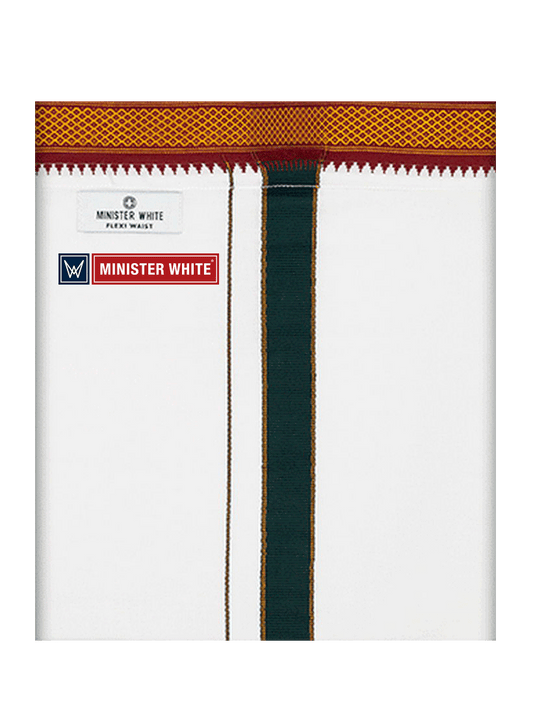 Mens Cotton White Colour Single Layered with Myilkhgan Border Flexi Dhoti - Agnimitra by Minister White