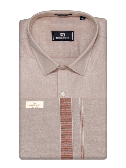 Mens Tissue Copper Colour Flexi Dhoti Shirt Wedding Combo Maverik Flexi by Minister White