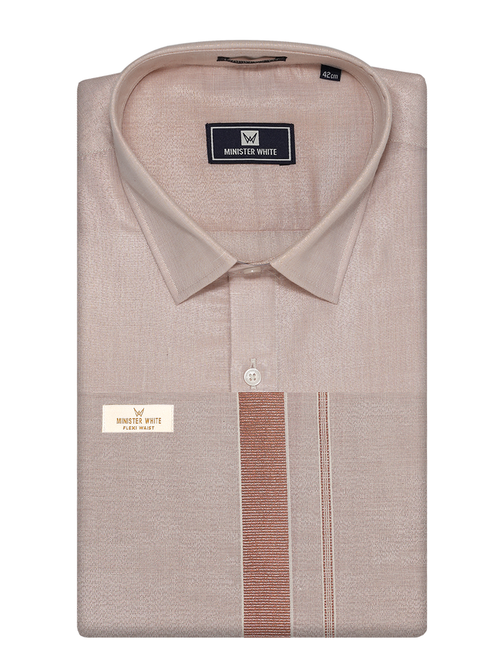 Mens Tissue Copper Colour Flexi Dhoti Shirt Wedding Combo Maverik Flexi by Minister White