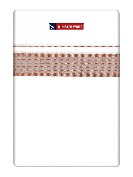 Mens Cotton White Single Layered Dhoti with Copper Fancy Border - Benz by Minister White