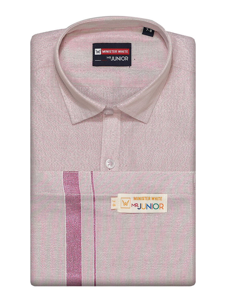 Boys Tissue Rose Colour Shirt with Dhoti Combo Ambitious Boy by Minister White