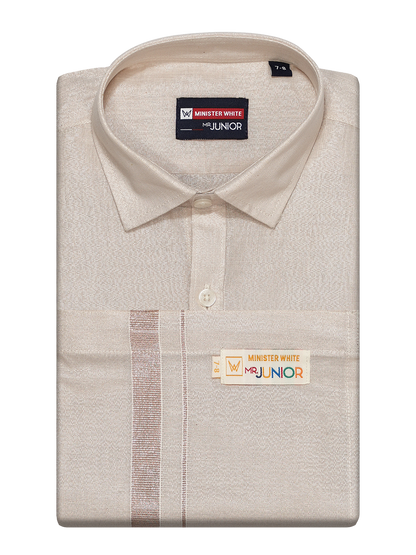 Boys Tissue Light Copper Colour Shirt with Dhoti Combo Ambitious Boy by Minister White