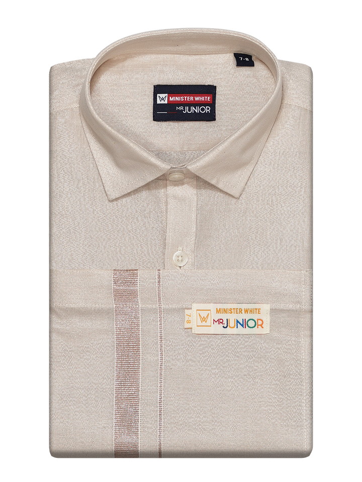 Boys Tissue Light Copper Colour Shirt with Dhoti Combo Ambitious Boy by Minister White