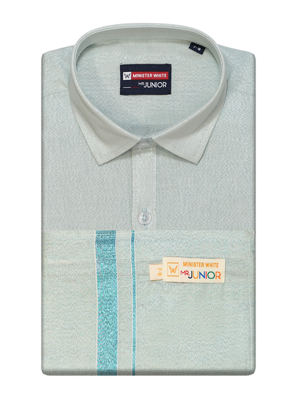 Boys Tissue Mint Blue Colour Shirt with Dhoti Combo Ambitious Boy by Minister White