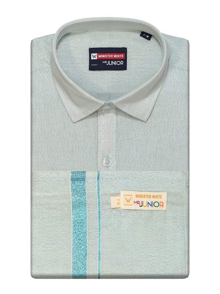Boys Tissue Mint Blue Colour Shirt with Dhoti Combo Ambitious Boy by Minister White