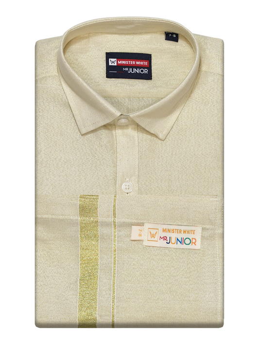 Boys Tissue Brass Colour Shirt with Dhoti Combo Ambitious Boy by Minister White