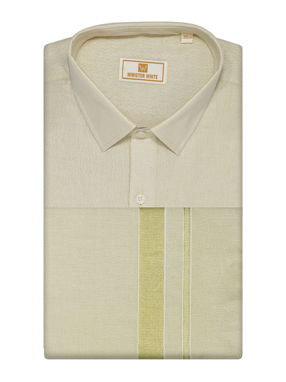 Mens Tissue Brass Colour Dhoti Shirt Wedding Combo Maverik by Minister White