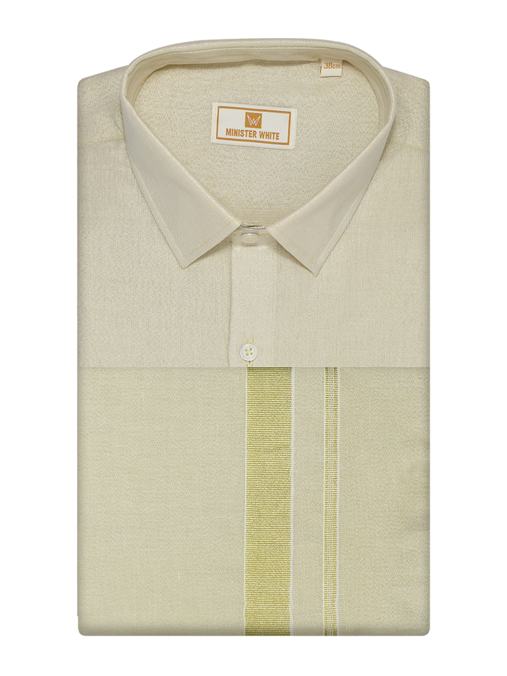 Mens Tissue Brass Colour Dhoti Shirt Wedding Combo Maverik by Minister White