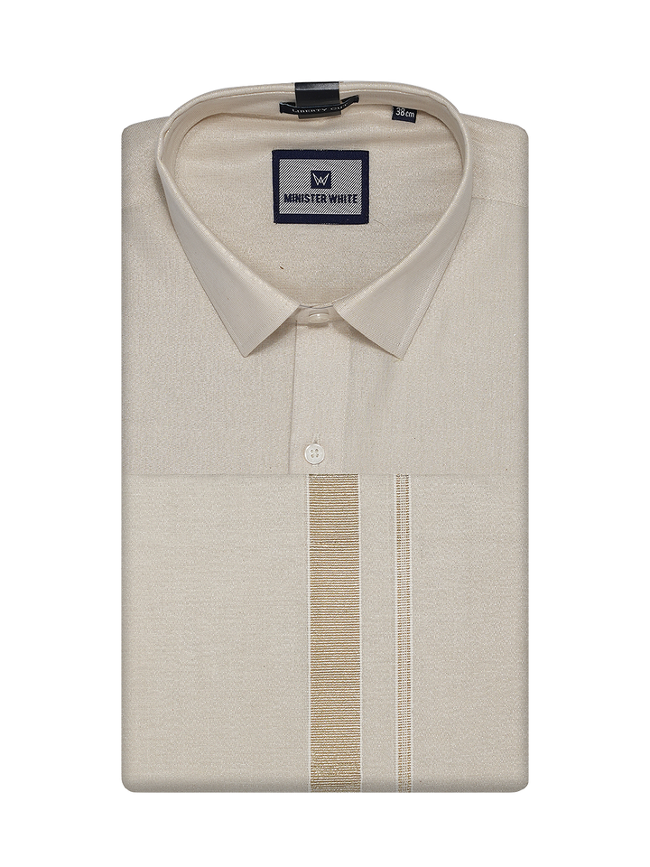 Mens Tissue Beige Colour Dhoti Shirt Wedding Combo Maverik by Minister White