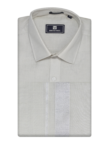 Mens Tissue Silver Dhoti Shirt Wedding Combo Maverik by Minister White