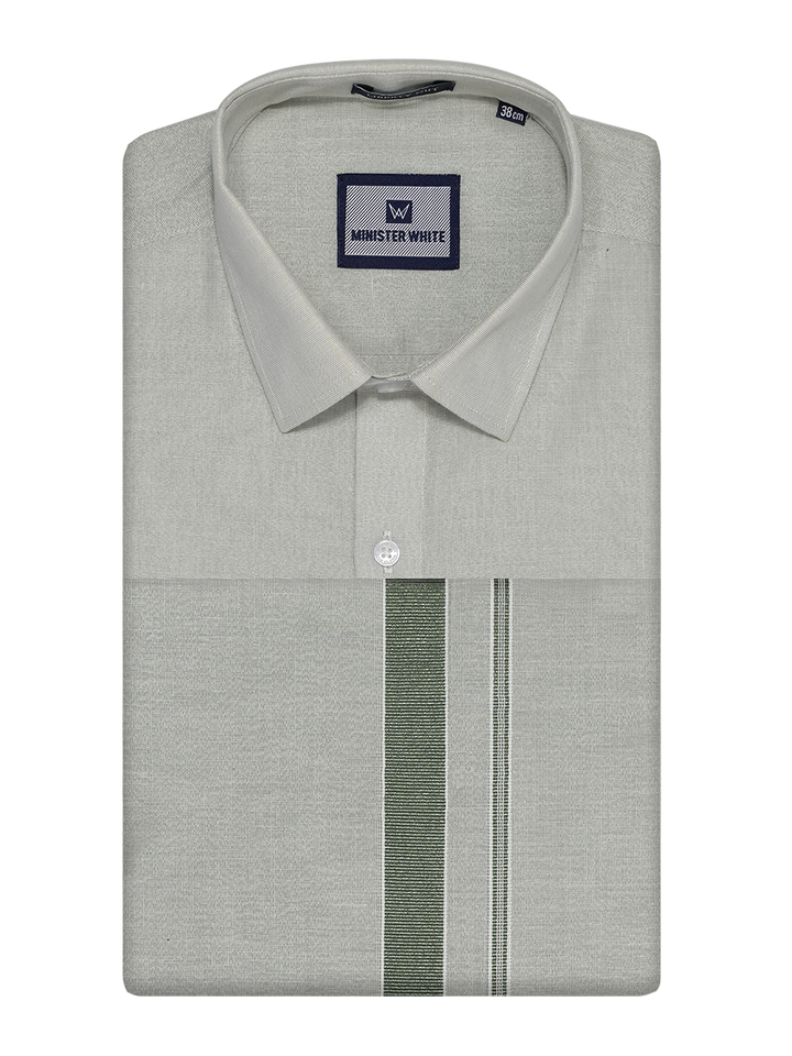 Mens Tissue Olive Green Dhoti Shirt Wedding Combo Maverik by Minister White