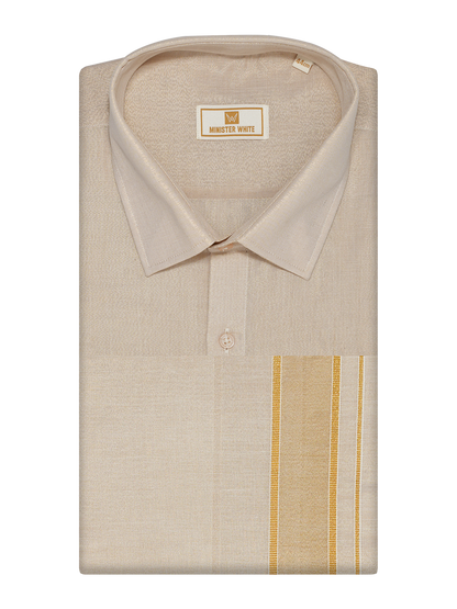 Mens Tissue Gold Dhoti Shirt Wedding Combo Maverik by Minister White