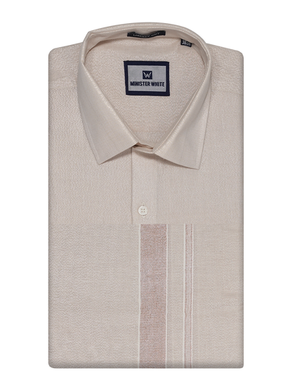 Mens Tissue Light Copper Colour Dhoti Shirt Wedding Combo Maverik by Minister White