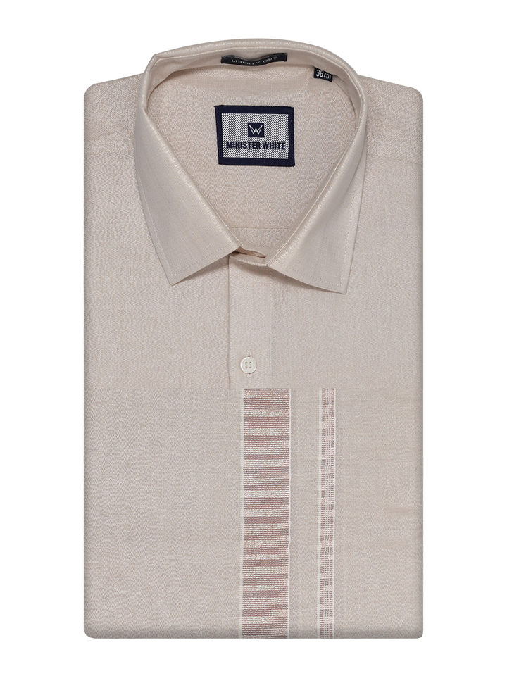Mens Tissue Light Copper Colour Dhoti Shirt Wedding Combo Maverik by Minister White