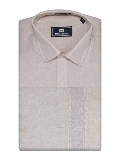 Mens Tissue Almond Colour Dhoti Shirt Wedding Combo Maverik by Minister White