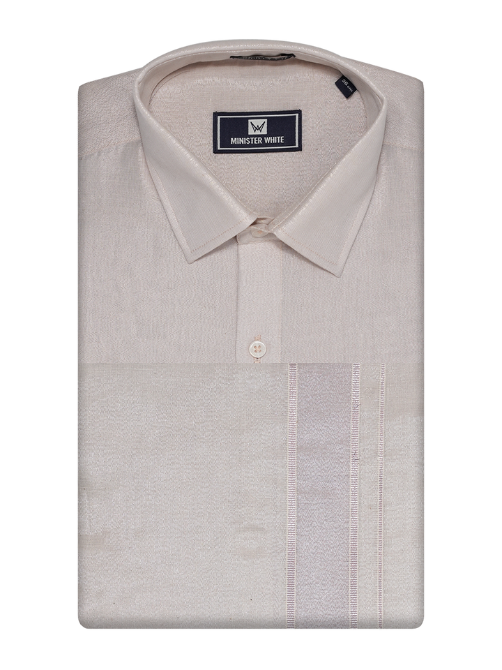 Mens Tissue Almond Colour Dhoti Shirt Wedding Combo Maverik by Minister White