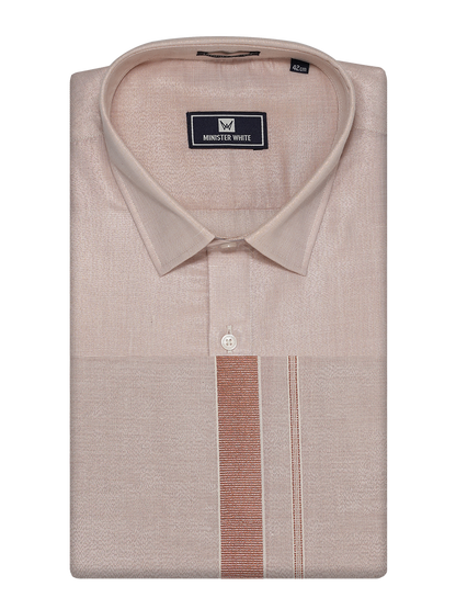 Mens Tissue Copper Dhoti Shirt Wedding Combo Maverik by Minister White