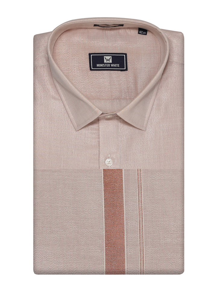 Mens Tissue Copper Dhoti Shirt Wedding Combo Maverik by Minister White