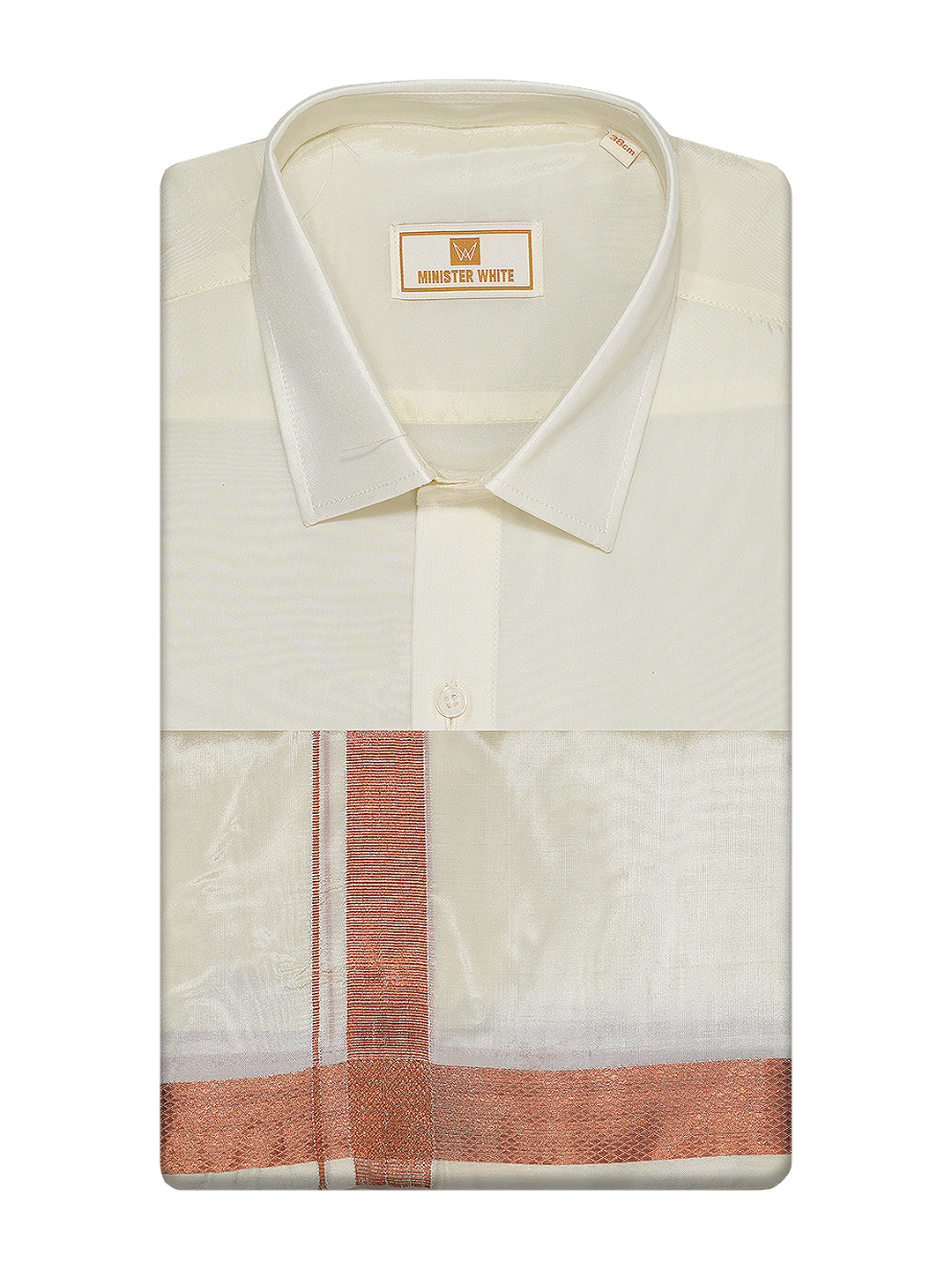 Mens Cream Wedding Shirt with Copper Jari Border Dhoti Combo - Marine_Cream Copper by Minister White