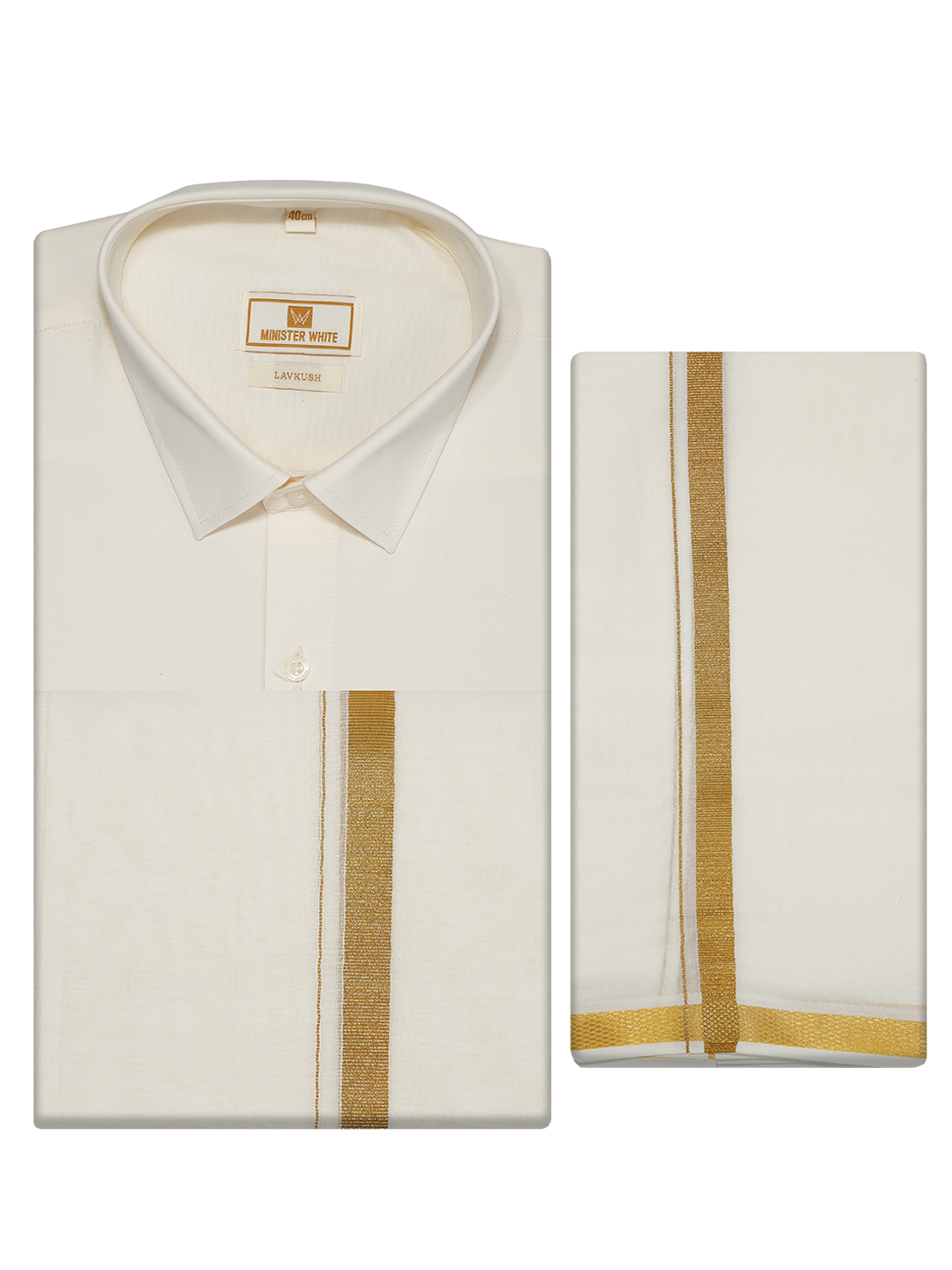 Men's Cotton White Wedding Shirt, Flexi Dhoti & Nerial Combo - Cistus White by Minister White
