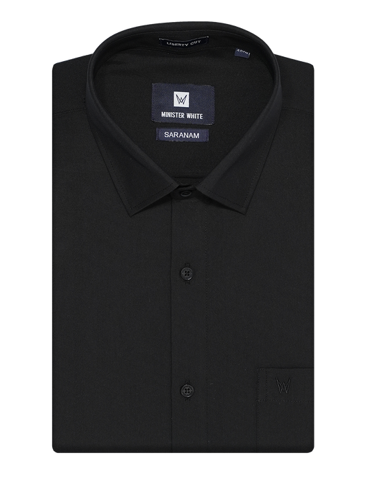 Mens Cotton Regular Fit Black Colour Shirt Saranam by Minister White