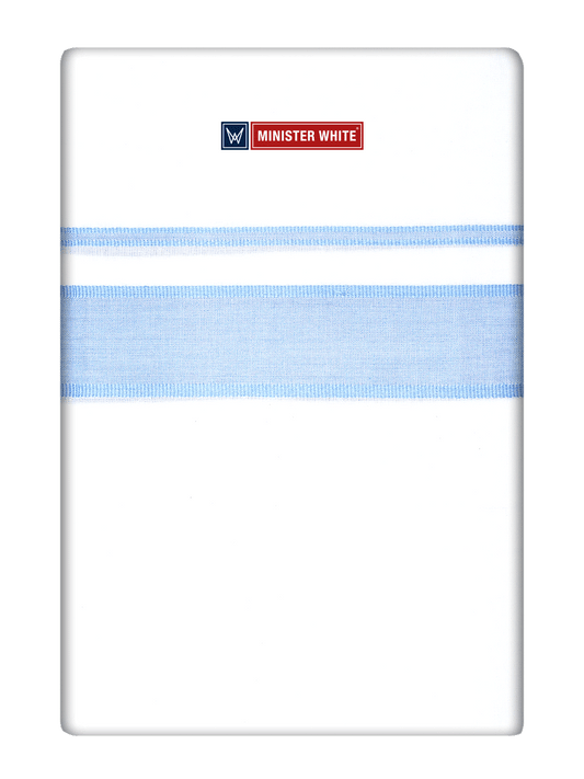 Mens Cotton White Double Layered Dhoti with Light Blue Fancy Kara - Empuran by Minister White