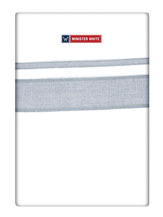 Mens Cotton White Double Layered Dhoti with Grey Fancy Kara - Empuran by Minister White
