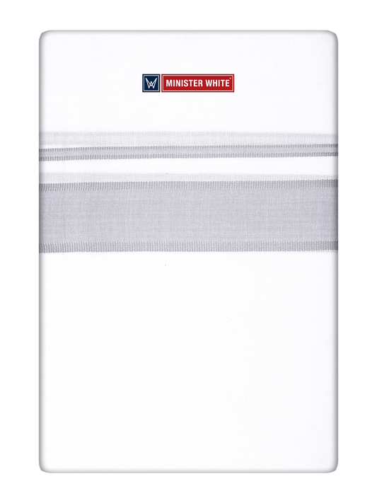 Mens Cotton White Double Layered Dhoti with Cement Fancy Kara - Empuran by Minister White