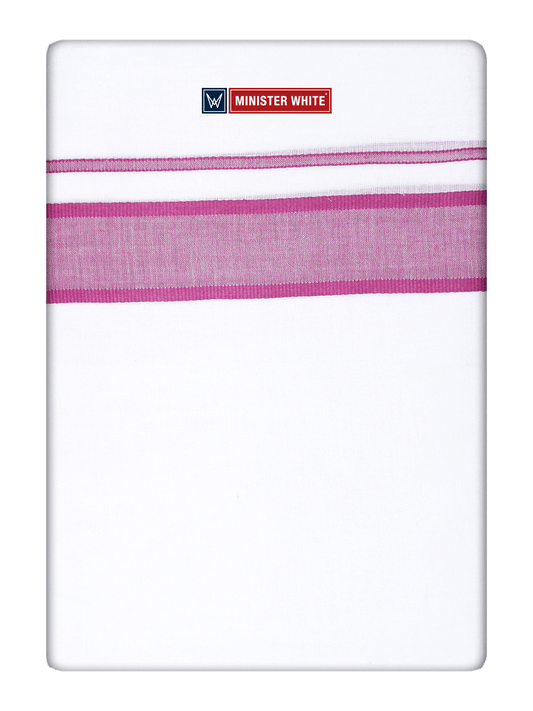 Mens Cotton White Double Layered Dhoti with Magenta Fancy Kara - Empuran by Minister White