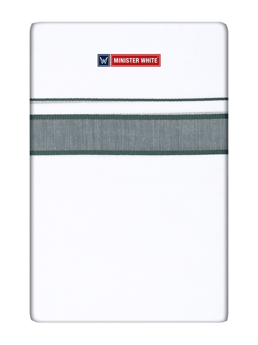 Mens Cotton White Double Layered Dhoti with Dark Green Fancy Kara - Malabar Star by Minister White
