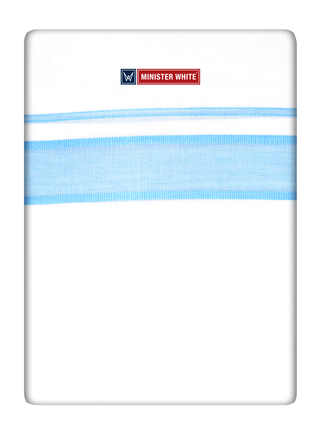 Mens Cotton White Double Layered Dhoti with Pale Blue Fancy Kara- Empuran by Minister White