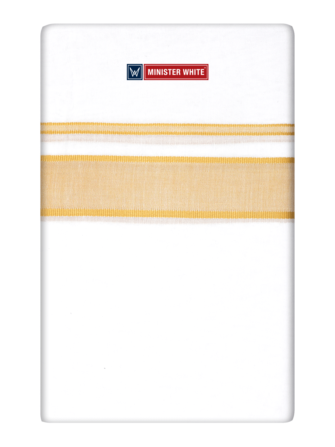 Mens Cotton White Double Layered Dhoti with Mustard Fancy Kara - Empuran by Minister White