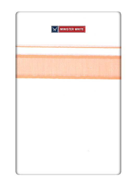 Mens Cotton White Double Layered Dhoti with Orange Fancy Kara - Malabar Star by Minister White