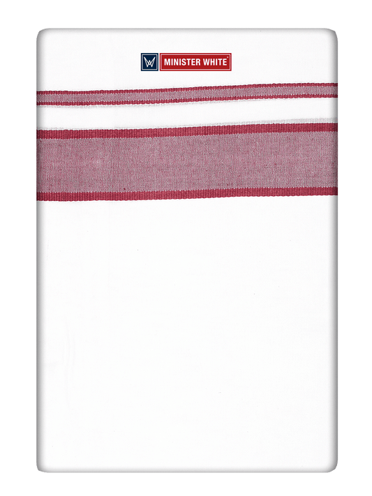 Mens Cotton White Double Layered Dhoti with Maroon Fancy Kara - Empuran by Minister White