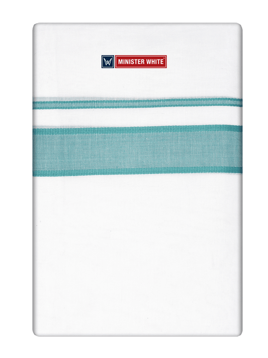 Mens Cotton White Double Layered Dhoti with See Green Fancy Kara - Empuran by Minister White