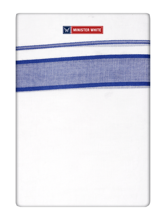 Mens Cotton White Double Layered Dhoti with Royal Blue Fancy Kara- Empuran by Minister White
