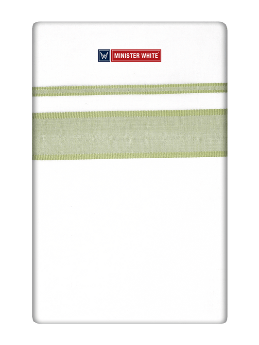 Mens Cotton White Double Layered Dhoti with Leaf Green Fancy Kara - Empuran by Minister White