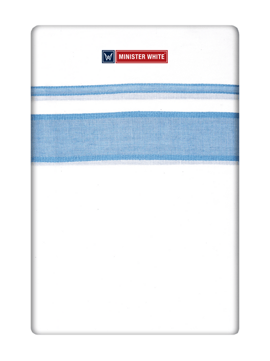 Mens Cotton White Double Layered Dhoti with Ice Blue Fancy Kara - Empuran by Minister White