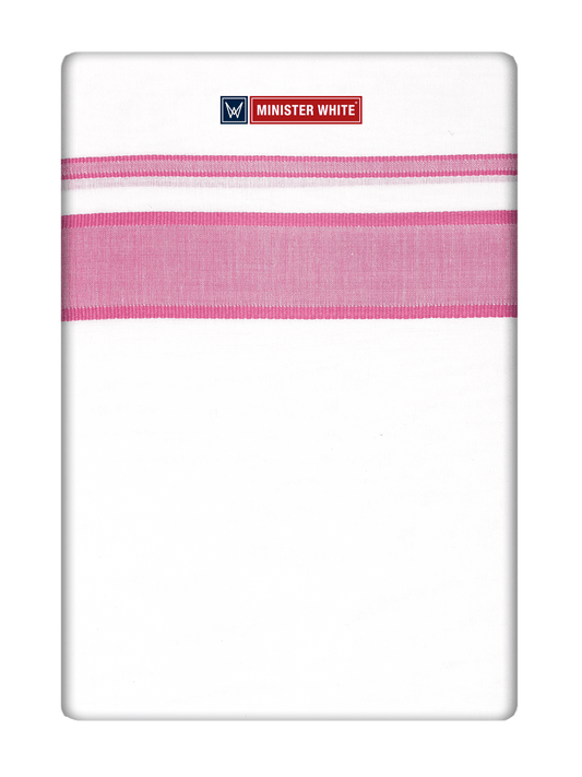 Mens Cotton White Double Layered Dhoti with Pink Fancy Kara- Empuran by Minister White