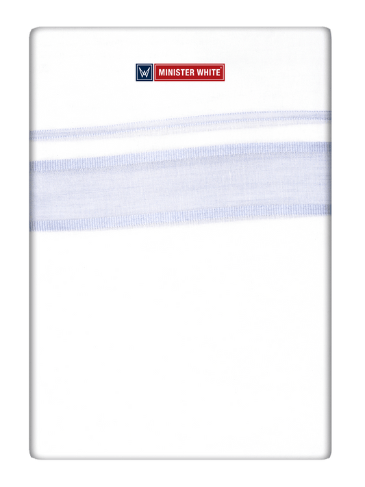Mens Cotton White Double Layered Dhoti with Sky Blue Fancy Kara - Empuran by Minister White