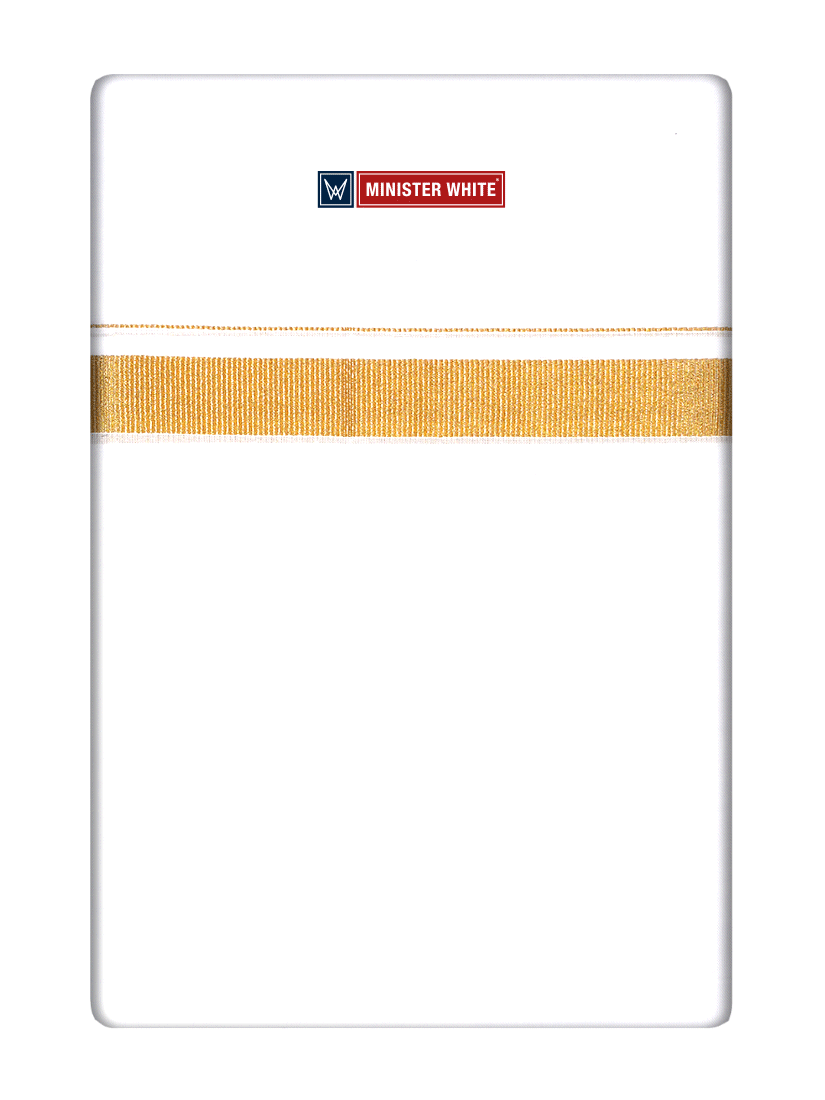 Mens Cotton White Double Layered Dhoti with 3/4" Gold Jari Border - Glow 3/4 by Minister White