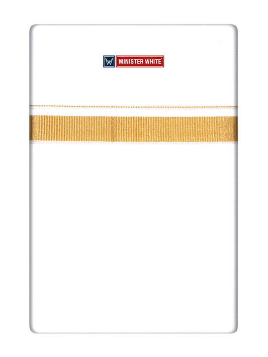 Mens Cotton White Double Layered Dhoti with 3/4" Gold Jari Border - Glow 3/4 by Minister White