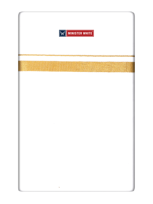 Mens Cotton White Double Layered Dhoti with 1/2" Gold Jari Border - Glow 1/2 by Minister White