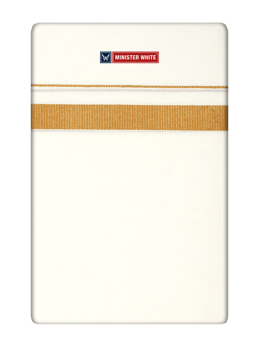 Mens Cotton Cream Single Layered Dhoti with 3/4" Gold Jari Border - Prime 3/4 by Minister White