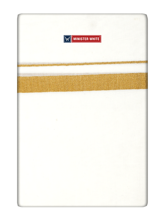 Mens Cotton Cream Double Layered Dhoti with 3/4" Gold Jari Border - Glow 3/4 by Minister White